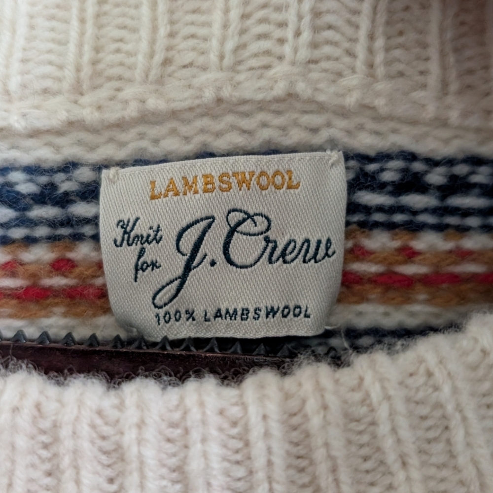 J. Crew 100% Lambswool Fair Isle yoked crewneck sweater Size M BM109 - Picture 4 of 6